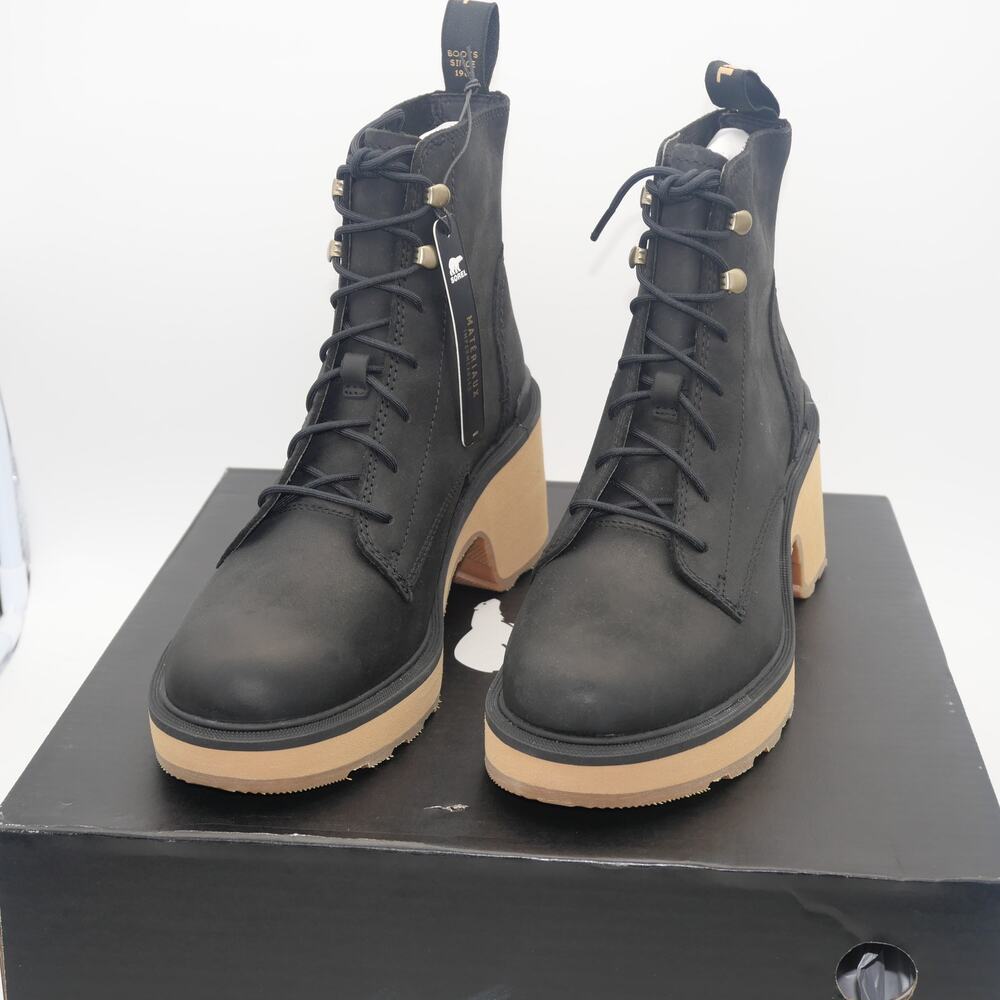 NEW Sorel Women's 5 Hi-Line Heel Lace Boots  Waterproof Booties Black